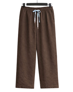 Conjunto de Dos Piezas para Mujer, Camisa Azul Claro Bordada y Pantalones Anchos Marrones, Atuendo Casual de Algodón y Lino, Ropa Holgada de Verano, OEM - Product Image 2