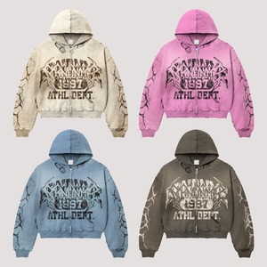 Sudadera con Capucha Personalizada para Hombre, Estilo Vintage Flame Streetwear, 100% Algodón, Felpa Gruesa, Lavado Ácido, Diseño Desgastado, Detalle de Bolsillo - Product Image 2
