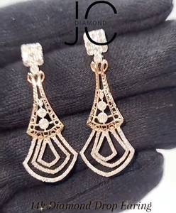 Pendientes Largos Étnicos con Diamantes Naturales de 14 Quilates en Oro Blanco y Rosa, 1.44 Ct, Certificados por IGI, Corte Brillante, para Mujer - Product Image 4