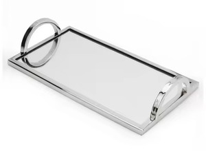 Plateau de service rectangulaire en métal, design classique poli, durable, motif uni, pour fêtes et service - Product Image 2