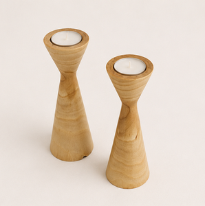 Handcrafted Minimalist Wooden Candle Holder Set Scandinavian Style Solid Wood Candlestick For Taper & Tealight Candles On Sale - Product Image 1
