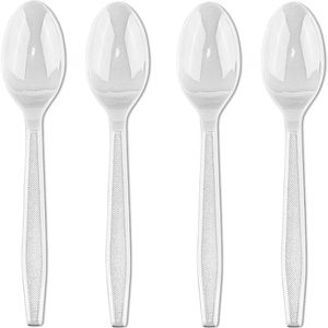 Cucharas de Plástico Blancas Desechables Premium, Paquete de 50, Clásicas, Resistentes, para Bodas y Cenas, Cucharas de Té de Plástico Clásicas y Duraderas - Product Image 1