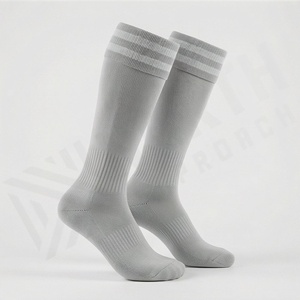Knee High <b>Socks</b> Gray Striped Breathable Soccer Football <b>Socks</b> for Adults Regular Style Knitted Sport <b>Socks</b> - Product Image 3