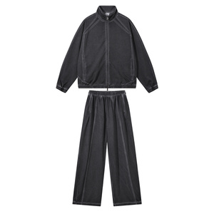 Ensemble sweat-shirt et jogging délavé à l'acide personnalisé, en coton épais, coupe décontractée, ensemble deux pièces vierge, vêtements streetwear - Product Image 1