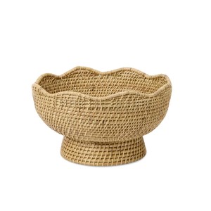 Grand saladier décoratif en rotin festonné, panier à fruits sur pied pour cuisine et salle à manger, fabriqué au Vietnam - Product Image 1