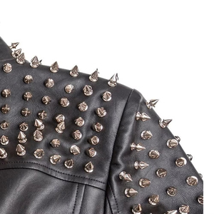 Nouvelle collection printemps-automne : Blousons en similicuir PU pour femmes et hommes, style motard, avec clous décoratifs - Product Image 3