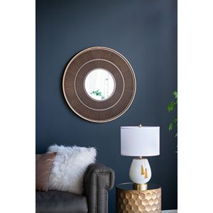 Specchio Decorativo Rotondo in Legno 31.5x1x31.5 con Cornice in Ferro Dorato, Colore Neutro, per Decorazione Murale in Bagno, Ingresso e Soggiorno - Product Image 5