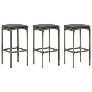 Ensemble de 3 tabourets de bar en polyrotin gris avec repose-pieds standard - Product Image 1
