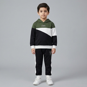 Ensemble de survêtement d'hiver pour enfants grande taille, deux pièces, sweat à capuche et pantalon de jogging, respirant, 100% coton, couleur contrastée, tenue décontractée unisexe - Product Image 2