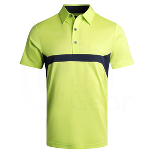 Polo de Manga Corta para Hombre, de Secado Rápido, Diseño de Bloques de Color Sólido, Tejido Deportivo de Punto, Corte Regular, Verde con Raya Azul Marino - Product Image 1
