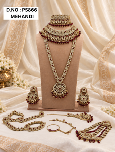 Complete Indian Dulhan <b>Bridal</b> <b>Jewelry</b> <b>Set</b> Cubic Zirconia Choker Long Necklace Earrings Nose Ring Mang Tika & Hathphool Wholesale - Product Image 2