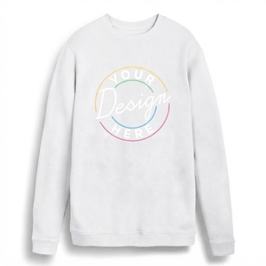 Unisex <b>White</b> Crewneck <b>Sweatshirt</b> Regular Fit Digital Printed Custom Design Front Casual Autumn Wear 100% Cotton Knitted Pullover - Product Image 6