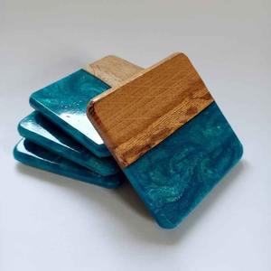 Ensemble de sous-verres en résine époxy pour thé et café avec support |   Décoration de table carrée et ronde faite à la main, brillante et résistante à la chaleur - Product Image 1