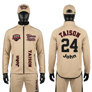 Veste d'entraînement de baseball pour hommes, 325 GSM, mélange de coton et de polyester doux, crème, rayures marine, style varsity, logo brodé en chenille - Product Image 2