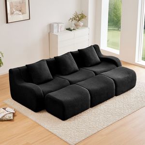 Divano a Tre Posti in Tessuto Teddy di Alta Qualità, Design Ergonomico con Braccioli Curvi, Nessun Montaggio Richiesto, Antiscivolo per Soggiorno - Product Image 2