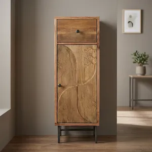 Midcentury Modern Solid Wood Eco-Friendly Storage <b>Cabinet</b> 1 Drawer 1 Door Natural Finish Freestanding Design Home Hotel Bathroom - Product Image 2