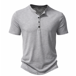 Camiseta de Manga Corta Transpirable de Alta Calidad 100% Algodón, Cuello Henley Clásico, Logotipo Frontal, Informal para Hombre, Ecológica, Venta al Por Mayor - Product Image 4