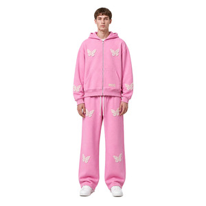Ensemble de sweats à capuche et pantalons en coton pour hommes, style Y2K Hip Hop, avec broderie personnalisée, coupe oversize décontractée, fermeture éclair, fournisseur OEM - Product Image 1