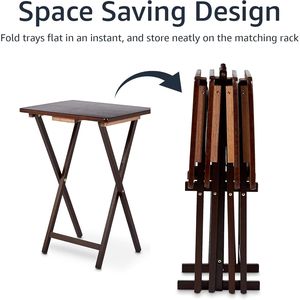 4-Pack Espresso Foldable TV Tray <b>Table</b> Storage Rack Sturdy Wood <b>Space</b>-<b>Saving</b> 14.6"L X 19"W X 26"H Design Dining Room Furniture - Product Image 3