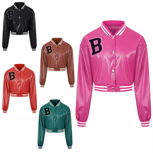 Chaqueta Varsity de Mujer, Color Rosa, Tejida en Felpa, Cuello Alto, Manga Larga, Abrigo de Invierno, 100% Poliéster - Product Image 6