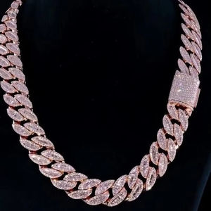 Rose Gold <b>Iced</b> <b>Out</b> Cuban Link <b>Chain</b> Necklace Diamond Hip Hop <b>Chain</b> Luxury Statement Jewelry - Product Image 1