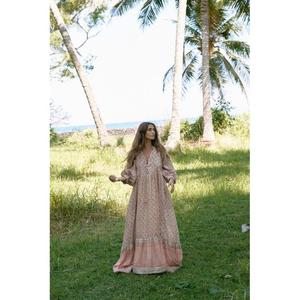 Vestido Boho con Estampado Floral, Cuello en V, Manga Larga, Corte Holgado, Tejido de Punto de Algodón, Silueta en A, Casual de Verano - Product Image 6