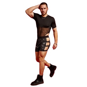 Short en maille noir à paillettes personnalisé pour hommes Festival Clubwear Sexy Night Party Performance Hip Hop Dance Fashionwear - Product Image 2