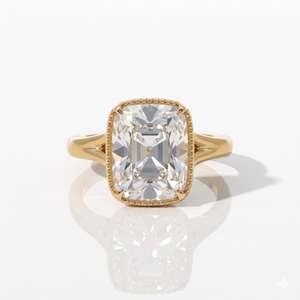 Anillo de compromiso de moissanita de 3 CT con corte cojín estilo mina antigua, anillo de boda con engaste de bisel vintage, anillo de oro de 14K estilo antiguo para ella - Product Image 1