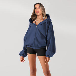 Sudadera con Capucha y Cremallera para Mujer, Hombros Caídos, Mezcla de Poliéster/Algodón, Secado Rápido, Color Sólido, Manga Larga, Transpirable, Invierno/Otoño - Product Image 3
