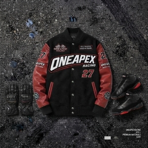 Blouson de course noir et rouge pour homme, style Letterman, brodé, streetwear, vente en gros - Product Image 5