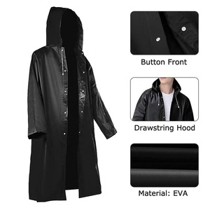 Impermeable Unisex con Capucha, Chaqueta Larga para Exteriores con Cierre de Botones y Bolsillos, Poliéster Negro, 120 cm de Largo - Product Image 4