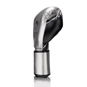 Gants de boxe Fly en cuir véritable de qualité supérieure, noirs et argentés, légers, respirants, professionnels, pour l'entraînement de boxe Fly - Product Image 5