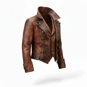 Vintage Brown Steampunk Leather <b>Jacket</b> for Men Victorian <b>Gothic</b> Pirate Cosplay Hot Sell Custom <b>Jacket</b> - Product Image 3