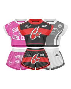 2026 Women's 2-Piece Street Sportswear <b>Set</b> Full-Sleeve T-Shirt and Knee-Length Shorts Breathable Non-Pilling - Product Image 1
