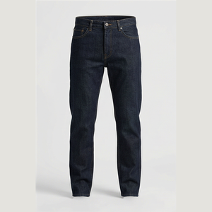 Jean en denim coupe droite délavé foncé pour homme, taille haute, coupe slim, en coton, style décontracté, pantalon d'automne - Product Image 1