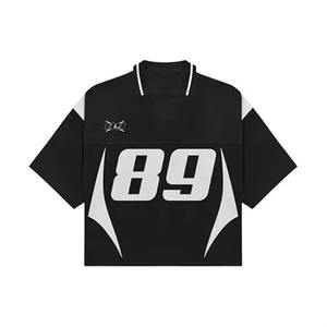 Maillots de rugby personnalisés coupe boxy, streetwear de haute qualité, maillots de football tricotés en polyester, chemises de sport de club, maillots courts pour hommes en maille à col en V - Product Image 3