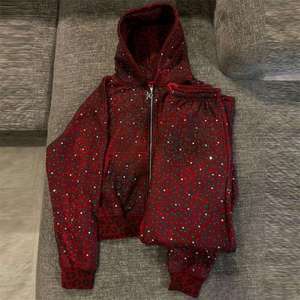 Men's Autumn Solid Red Leopard Print Heavyweight Cotton Tracksuit Zip-Up Hoodie <b>Jogger</b> Set <b>Sequin</b> Embroidery Streetwear 2-in-1 - Product Image 1