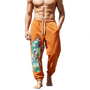 Pantalon de survêtement orange en coton pour homme, coupe droite, imprimé coloré, taille élastique avec cordon de serrage, style décontracté, antistatique, haute qualité, collection automne - Product Image 6