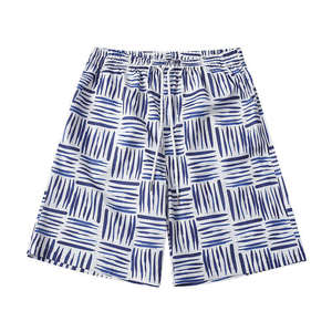 Men's Summer Cotton Shirt <b>Set</b> Geometric Print Short Sleeve Casual Wear Blue White Patterned Turn-down Collar - Product Image 3