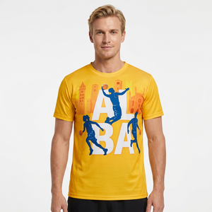 Camiseta Amarilla de Manga Corta para Hombre con Estampado de Baloncesto, Cuello Redondo, Corte Regular, Informal, de Algodón con Diseño Estampado - Product Image 5