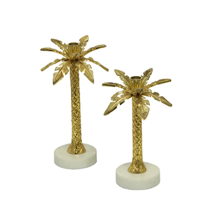 Beautiful Brass Palm Tree <b>Candlestick</b> Holder Set with <b>White</b> Marble Base for Home Decoration - Product Image 6