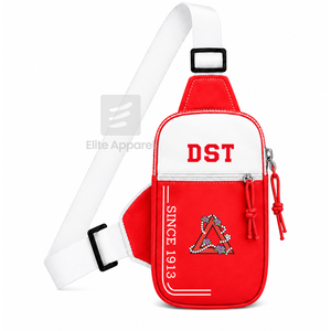 Sac banane personnalisé Delta Sigma Theta Sorority avec logo brodé sur le devant, fermeture éclair rouge et blanche, usage quotidien décontracté pour femme - Product Image 1
