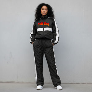New fashionable 100% nylon 2 tone streetwear ladies 2 Piece <b>Set</b> Drop Shoulder breathable lightweight hip hop women's tracksuit - Product Image 3
