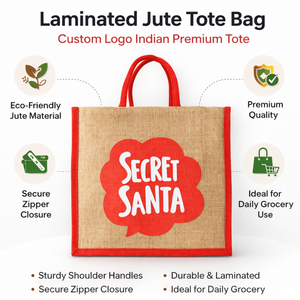 Sac fourre-tout en jute laminé indien avec logo personnalisé, poignée d'épaule, qualité supérieure, fermeture éclair sécurisée pour les courses et l'usage quotidien - Product Image 6