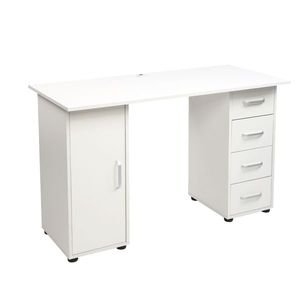 Scrivania Moderna Bianca con Una Porta e Quattro Cassetti, Tavolo per Computer Estensibile in Legno con Libreria Integrata - Product Image 4