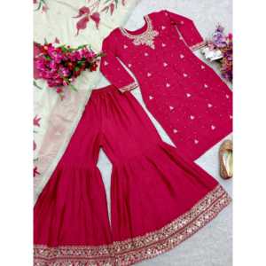 Hermosa Blusa de Fiesta para Mujer, Sarara Dupatta con Elegante Trabajo de Moti - Product Image 5