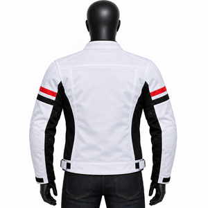 Chaqueta de Motociclista Blanca Personalizada para Hombre, Estilo Cuero Transpirable, Cierre de Cremallera Frontal, Cuello Ajustable, Otoño, Corte Regular - Product Image 2