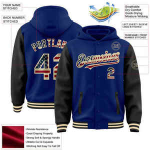Chaqueta Varsity Azul para Hombre con Capucha, Nombre y Número Personalizados con Impresión por Transferencia Térmica, Ropa Casual de Otoño, Corte Regular, Poliéster y Algodón - Product Image 6