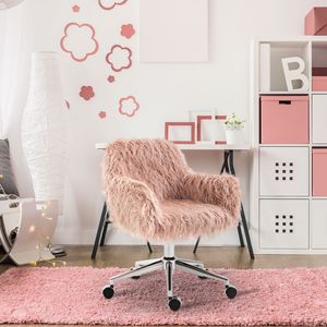 Sedia da Scrivania in Finta Pelliccia Rosa con Altezza Regolabile, Ruote Girevoli, Sedia da Lavoro in Pelle PU e Nylon per Ufficio e Camera da Letto - Product Image 2