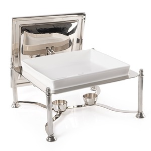 Recipiente de lujo rectangular de acero inoxidable para calentar comida tipo buffet con bandeja metálica blanca para hoteles, bodas y catering. - Product Image 1